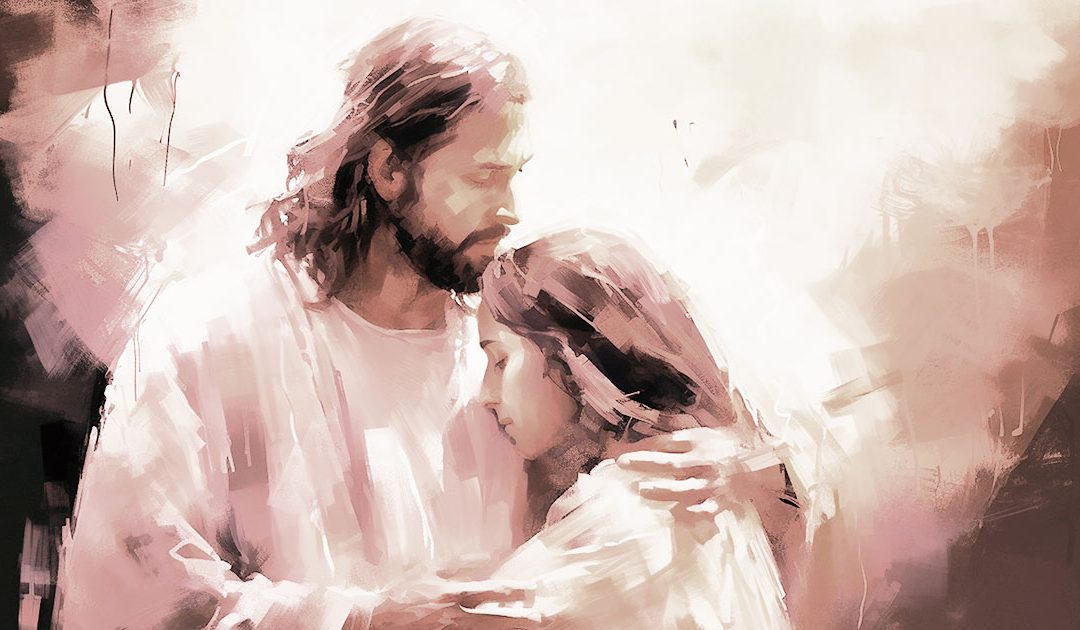 Jesus and woman embracing